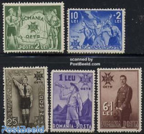 Romania 1935 King Carl II, Scouting 5v, Mint NH, History - Sport - Kings & Queens (Royalty) - Scouting - Ongebruikt