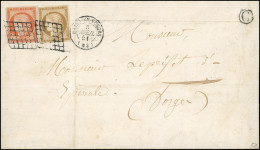 Obl. 1 + 5 - 10c. Bistre-jaune + 40c. Orange Obl. Grille, S/lettre Frappée Du CàD De BAINS-EN-VOSGES Du 3 Avril 1851 à D - 1849-1850 Ceres