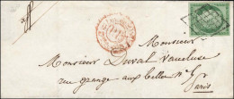 Obl. 2 - 15c. Vert Obl. Grille S/lettre Frappée Du Cachet De Levée PP En Rouge De PARIS Pour PARIS. Combinaison Très Rar - 1849-1850 Ceres