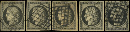 Obl. 3 - 20c. Noir. 5 Pièces Obl. Grille. Nuances Diverses. De TB à SUP. - 1849-1850 Ceres