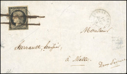 Obl. 3 - 20c. Noir S/jaune Obl. Plume S/devant De Lettre Frappée Du CàD De TONNAY CHARENTE Du 10 Janvier 1848 (erreur De - 1849-1850 Ceres
