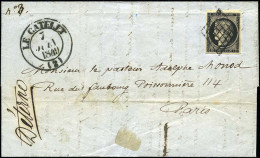 Obl. 3 - 20c. Noir S/blanc Obl. Grille S/lettre Frappée Du CàD Type 13 LE CATELET Du 7 Juin 1849 à Destination De PARIS. - 1849-1850 Cérès