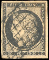 Obl. 3b - 20c. Noir S/chamois. Obl. Grille. SUP. - 1849-1850 Cérès