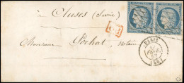 Obl. 4 - Paire Du 25c. Bleu (1 Ex. Touché) Obl. Grille Sans Fin S/lettre Frappée Du CàD De PARIS Du 17 Février 1852 à De - 1849-1850 Cérès