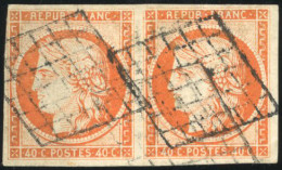 Obl. 5 - Paire Du 40c. Orange. Obl. Grille. TB. - 1849-1850 Ceres