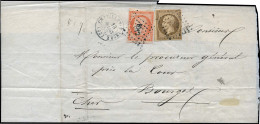 Obl. 5 + 9 - 40c. Orange + 10c. Présidence, Obl. S/lettre Frappée Du CàD De CHATILLON Du 13 Mars 1853 à Destination De B - 1849-1850 Cérès