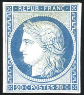 (*) 8 - Essai Du 20c. Bleu S/papier Pelure. Légers Défauts Mais Pièce Très Rare. - 1849-1850 Ceres