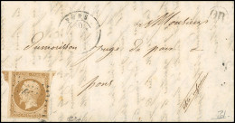 Obl. 9 - 10c. Bistre-jaune Obl. PC 2488 S/lettre De BRIVES S/CHARENTE Frappée Du Cachet OR + Du CàD De PONS Du 30 Avril  - 1852 Louis-Napoléon