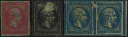 (*) 11 - 3 Essais Du 1c. En Rouge, Violet Et Bleu (paire) S/papier Baudruche. B à TB. - 1853-1860 Napoléon III.