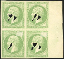 (*) 12 - Essais De Superposition Du 5c. Vert-jaune. 2 Blocs De 4. TB. - 1853-1860 Napoléon III.