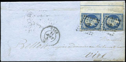 Obl. 14 - Paire Du 20c. Bleu, Avec BdeF Et Filet D'encadrement à Droite, Obl. PC 578 S/lettre Frappée Du CàD De CAEN Du  - 1853-1860 Napoleon III