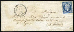 Obl. 14A - 20c. Bleu Obl. PC S/Valentine Frappée Du Cachet Perlé ANNEYRON Du 9 Janvier 1857 à Destination De LYON. TB. - 1853-1860 Napoléon III.