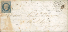 Obl. 14A - 20c. Bleu, Obl. Grille S/lettre Frappée Du CàD BRIGADE FRANCAISE D'ITALIE Du 10 Février 1855 à Destination De - 1853-1860 Napoleon III