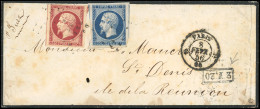 Obl. 14A + 17A - 20c. Bleu + 80c. Carmin, Obl. Rouleau De Gros Points, S/lettre Frappée Du CàD De PARIS (60) Du 8 Févrie - 1853-1860 Napoléon III