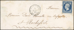 Obl. 14Aa - 20c. Bleu Foncé Obl. PC 2706 S/lettre Frappée Du CàD De ST MARTIN DE RE BAT.A.VAP Du 4 Mars 1856 à Destinati - 1853-1860 Napoléon III.