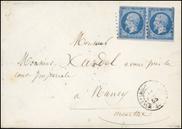 Obl. 14Ae - Paire Du 20c. Bleu S/lilas Nuance Caractéristique Obl. PC 2087 S/lettre Frappée Du CàD De MONT-FAUCON D'ARGO - 1853-1860 Napoléon III