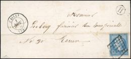 Obl. 14B - 20c. Bleu, Obl. Grille S/lettre Frappée Du CàD De CAILLY Du 1er Novembre 1862 Et Du Cachet De Boite "H" à Des - 1853-1860 Napoléon III