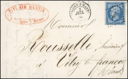 Obl. 14Bb - 20c.bleu S/lilas, Belles Marges, Obl. PC 704 S/lettre Frappée Du CàD De CHALONS-SUR-MARNE Du 3 Juillet 1862  - 1853-1860 Napoléon III