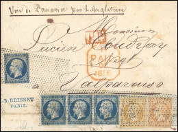 Obl. 14+ 13 Et 16 - 20c. Bande De 3 + 1 Ex. Et 10c. Et 40c. Obl. Rouleau De Pointillés S/lettre à Destination De VALPARA - 1853-1860 Napoléon III.