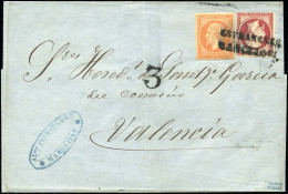 Obl. 16 + 17 - 40c. Orange + 80c. Rose Carminé Marge Au Filet Obl. ESTRANGERO BARCELONA S/lettre De Marseille à Destinat - 1853-1860 Napoléon III.