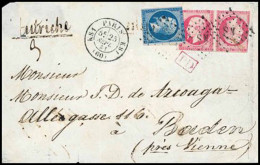 Obl. 17Af - Paire Tête-bêche Du 80c. Rose + 20c. Bleu Obl. ''ks'' S/lettre Frappée Du CàD De PARIS Du 25 Septembre 1861  - 1853-1860 Napoléon III