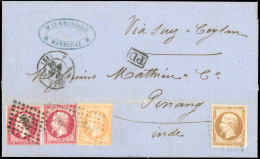 Obl. 17B+ 16 + 13A - 80c. Rose X 2 + 40c. Orange + 10c. Bistre Obl. PC 1896 S/lettre Frappée Du CàD De MARSEILLE Du 27 A - 1853-1860 Napoléon III.