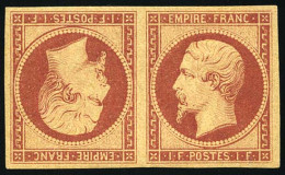 * 18e - Paire Tête-Bêche Du 1F. Carmin. Réimpression. Rarissime Avec Gomme. SUP. - 1853-1860 Napoléon III.