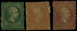(*) 19 - 3 Essais Du 1c. En Vert, Orange Et Rouge S/papier Baudruche. B à TB. - 1862 Napoléon III.