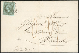 Obl. 19 - 1c. Vert-olive Obl. S/circulaire Frappée Du CàD De PARIS Du 17 Juin 1866 à Destination De NANTES - SEINE INFER - 1862 Napoléon III