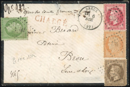 Obl. 20 + 30 + 32 + 38 - 5c. Vert + 30c. Lauré + 80c. Lauré + 40c. Siège Obl. PC Du GC 1352 S/lettre Chargée Frappée Du  - 1862 Napoléon III.