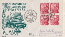 1953 Spagna Busta Con Annullo Speciale Illustrato 50° Anniv. Automobile Club Di Madrid - Voitures