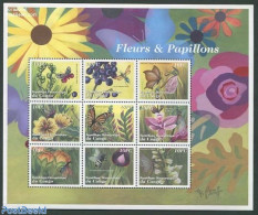 Congo Dem. Republic, (zaire) 2001 Flowers & Butterflies 9v M/s, Mint NH, Nature - Butterflies - Flowers & Plants - Autres & Non Classés