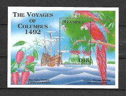 Gambia 1993 Columbus - Ships - Birds - Parrots MS MNH - Papageien