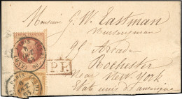 Obl. 21+ 26A - 10c. Bistre + 2c. Rouge Brun Obl. S/lettre Frappée Du CàD De PARIS - HS2 Du 6 Octobre 1863 à Destination  - 1862 Napoléon III