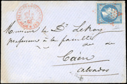 Obl. 22 - 20c. Bleu Obl. étoile Rouge S/lettre Frappée Du CàD Rouge De BAU DU PALAIS DE FONTAINEBLEAU Du 6 Juillet 1863  - 1862 Napoléon III