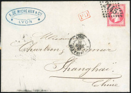 Obl. 24 - 80c. Rose Obl. GC 2145 S/lettre Frappée Du CàD De LYON Du 11 Avril 1857 à Destination De SHANGHAI - CHINE. Au  - 1862 Napoléon III