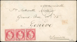 Obl. 24 - Bande De 3 Du 80c. Rose, Obl. Ancre S/lettre Frappée Du CàD Octogonal De LA HAVANE Du 20 Mars 1867 à Destinati - 1862 Napoléon III.
