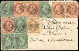 Obl. 26 X 5 + 28A + 19 X 5 - 1c. Dentelés X 5 (déf.) +2c. Lauré + 1c. Lauré Obl. GC 2839 S/lettre Frappée Du CàD De PEZE - 1863-1870 Napoléon III. Laure