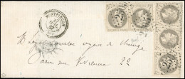 Obl. 27A - Paire Du 4c. Gris + Bande De 3, Nuance Gris-noir, Obl. GC 2505 S/lettre Frappée Du CàD Perlé, Type 22, De MON - 1863-1870 Napoléon III Lauré