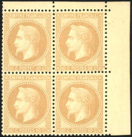 * 28A - 10c. Bistre. Bloc De 4. Coin De Feuille. SUP. - 1863-1870 Napoléon III Lauré