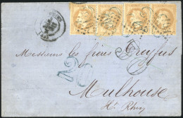Obl. 28B X 4 - 2 Paires Du 10c. Bistre Obl. GC 103 S/lettre Frappée Du CàD De REIMS Du 22 Juin 1871 à Destination De MUL - 1863-1870 Napoléon III. Laure