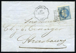 Obl. 29B - 20c. Bleu Obl. PC 1070 S/lettre Frappée Du CàD Ambulant De ''DORNACH 30 B.COLM'' à Destination De STRASBOURG. - 1863-1870 Napoléon III. Laure