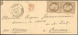 Obl. 30 X 2 - 30c. Brun X 2 Obl. étoile 37 S/lettre Frappée Du CàD De PARIS - BT MALHESHERBES Du 27 Février 1871 à Desti - 1863-1870 Napoléon III Lauré