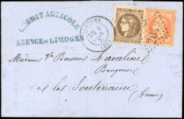 Obl. 31+ 47 - 40c. Orange + 30c. Bordeaux Obl. GC 2049 S/lettre Frappé Du CàD De LIMOGES Du 6 Juin 1872 à Destination De - 1863-1870 Napoleon III Gelauwerd