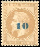 * 34 - 10 S/10c. Bistre. Surcharge Bleue. SUP. - 1863-1870 Napoleon III Gelauwerd