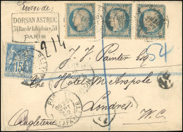 Obl. 37 + 90 - 20c. Siège X 3 (1 Ex. Déf.) + 15c. Sage Obl. S/lettre Recommandée Frappée Du CàD De PARIS - LAFAYETTE Du  - 1870 Beleg Van Parijs