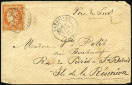 Obl. 38 - 40c. Orange Obl. S/lettre Frappée Du CàD De LANGOIRAN Du 11 Janvier 1877 à Destination De LA REUNION. TB. R. - 1870 Belagerung Von Paris