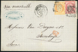 Obl. 38+ 57 - 40c. Orange + 80c. Cérès Dentelé Obl. GC 532 S/lettre Frappée Du CàD De BORDEAUX Du 28 Mars 1873 à Destina - 1870 Beleg Van Parijs