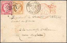Obl. 38 + 57 - 40c. Orange + 80c. Cérès Dentelé Obl. GC 3171 S/lettre Frappée Du CàD De ROCHEFORT-SUR-MER Du 17 Juin 187 - 1870 Siège De Paris