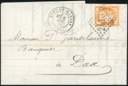 Obl. 38d - 40c. Orange ''4'' Retouchés, Obl. GC 2413 S/lettre Frappée Du CàD De MONT-DE-MARSAN Du 6 Décembre 1874 à Dest - 1870 Siege Of Paris